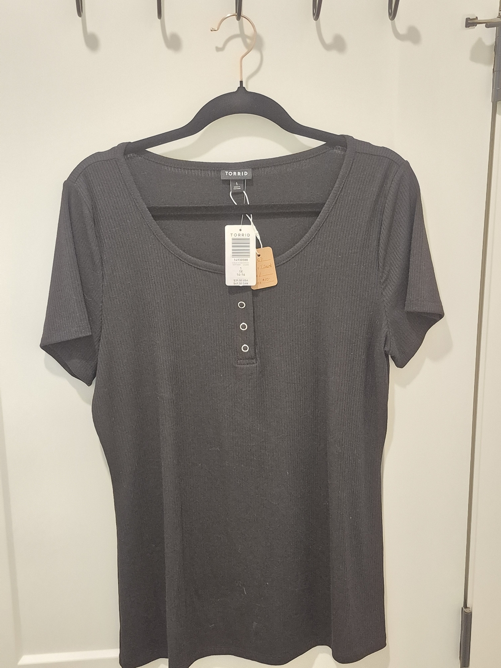 torrid Black Ribbed Henley Tee with Scoop Neck